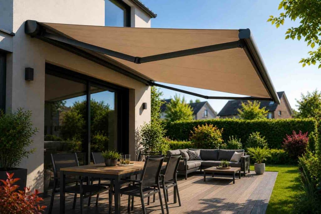 Patio moderne sous un auvent rétractable