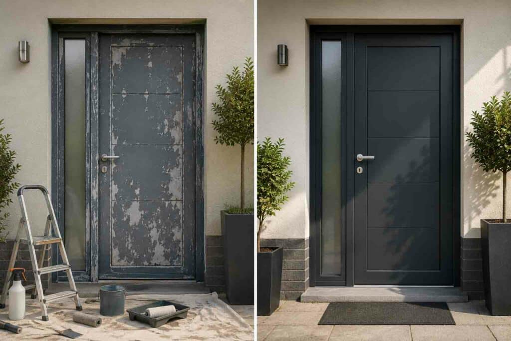 Rénovation d'entrée avant-après porte entrée aluminium
